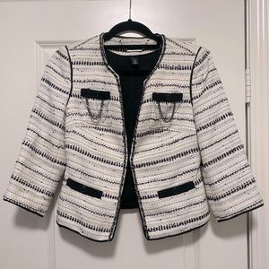White House/Black Market Black & White Tweed Double Breasted Jacket